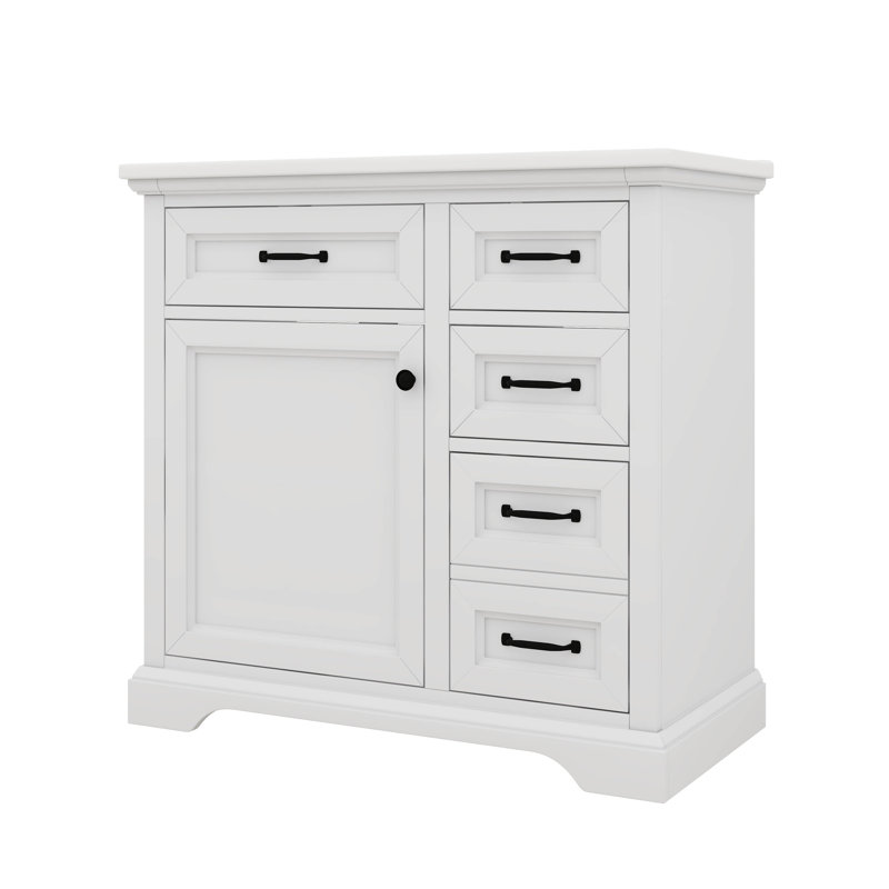 Meuble-lavabo moderne de 36 po avec lavabo en céramique et 2 tiroirs rabattables, Blanc