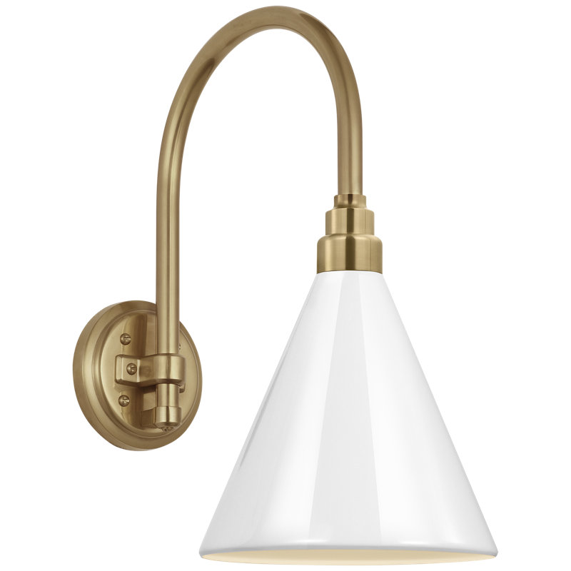 Thomas O'Brien 1 - Light Outdoor Barn Light, White, Hand-Rubbed Antique Brass, 17.5" H x 9" W x 15" D