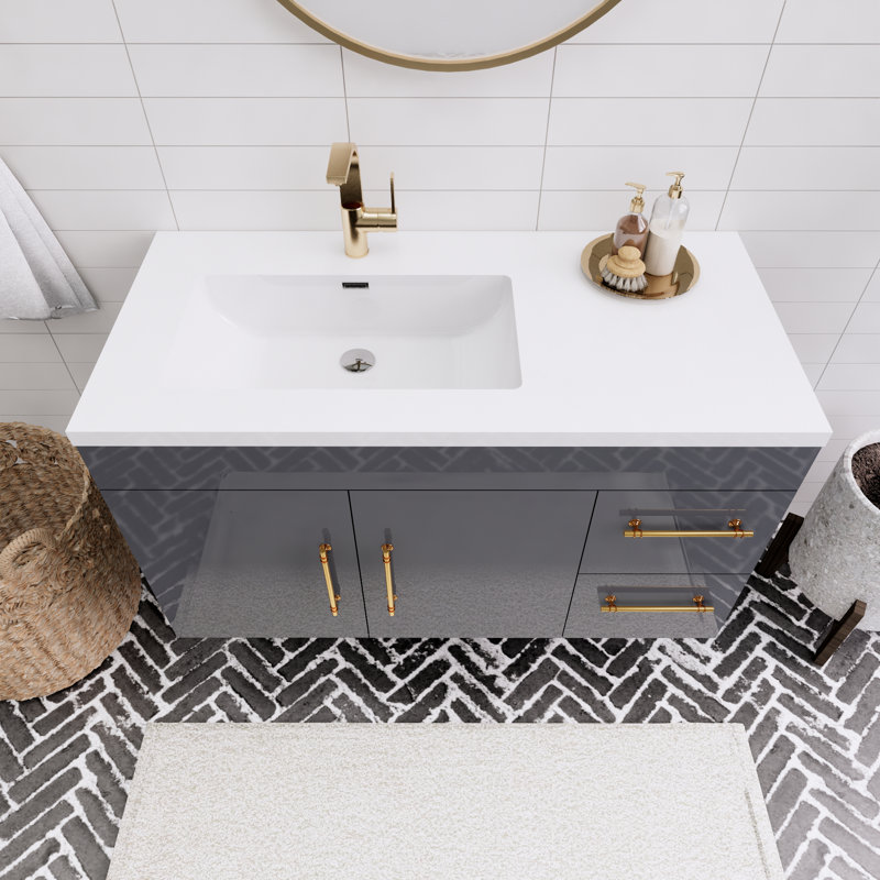 Trevah 42" Left Single Bathroom Vanity Set, Gloss Gray