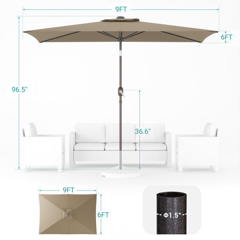 Parasol de marché rectangulaire 72 po x 108 po Samentha, Taupe