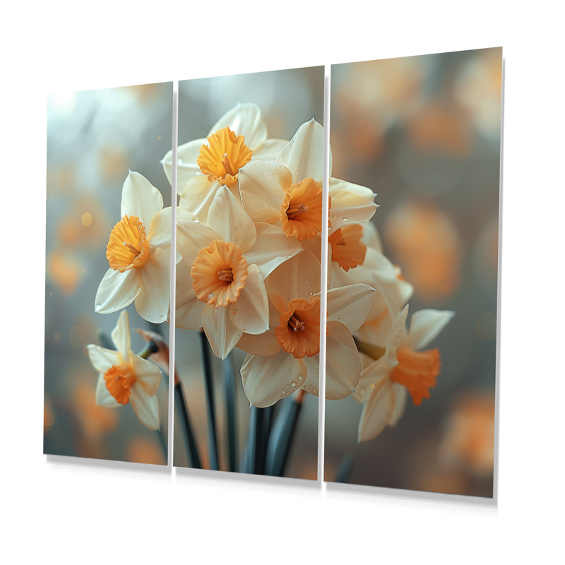 Trompette de l'espoir, jonquilles - jonquilles, ensemble d'art mural, Métal métal, H 40 po x l 60 po x P 1 po