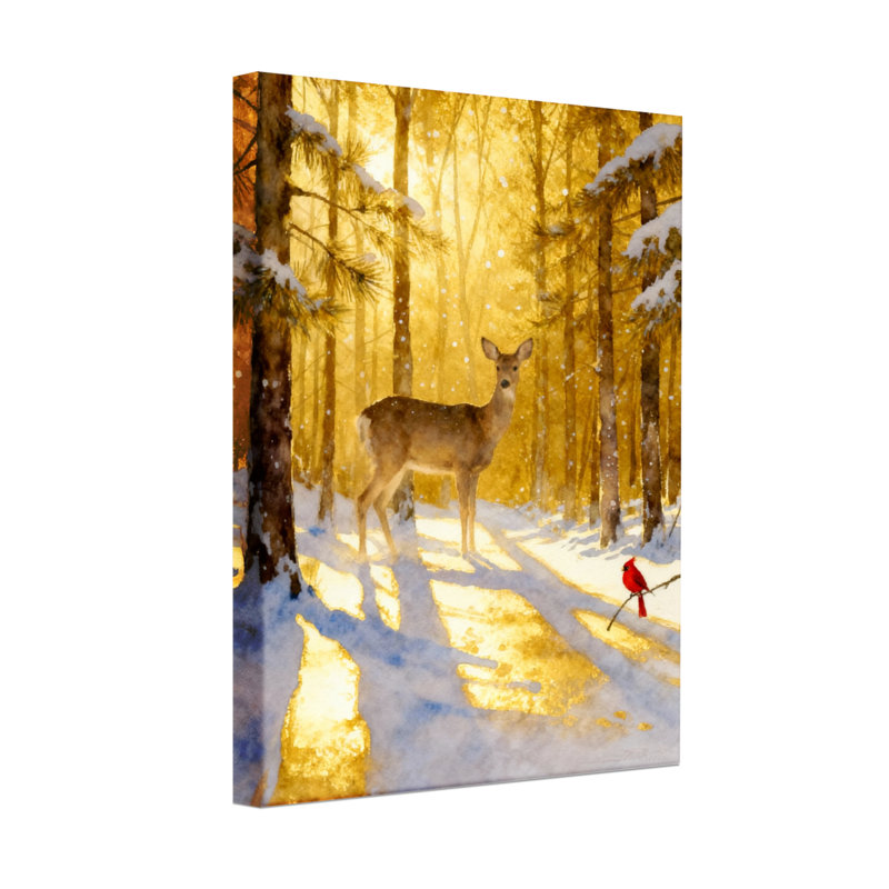 Ensemble de 3 reproductions d'art sur toile, cerf et oiseau rouge, H 18 po x l 12 po