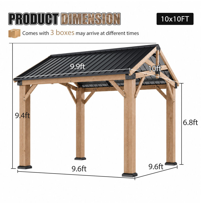 Pavillon de jardin permanent en métal L 10 pi. D Pavillon de jardin à toit rigide avec toit en acier galvanisé, convient aux patios, à la pelouse et à la cour