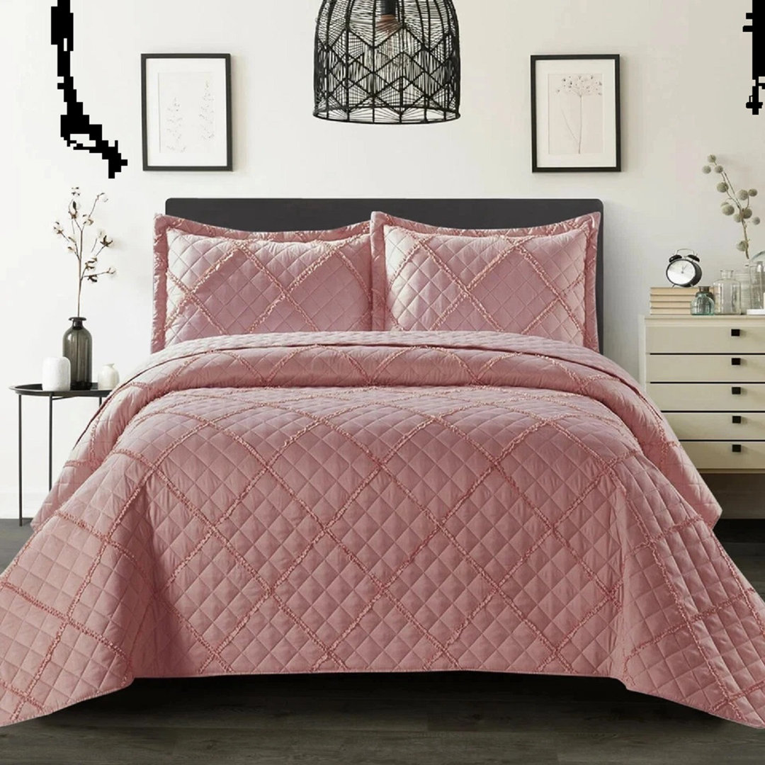 Luxury Quilted Modern Ruffle Bedspread Box Pattern Soft Comforter  Bedding Set With Pillow Shams