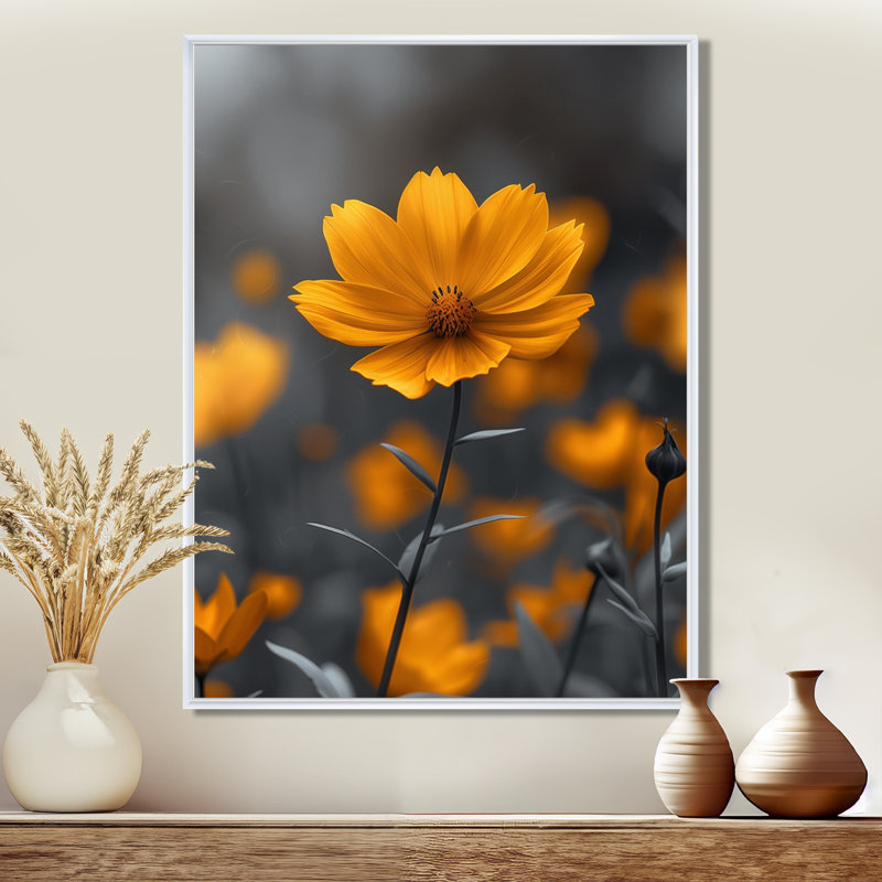 Jaune jaune, soleil d'été, souci, impression d'art mural, White Floater Framed, H 34 po x l 44 po