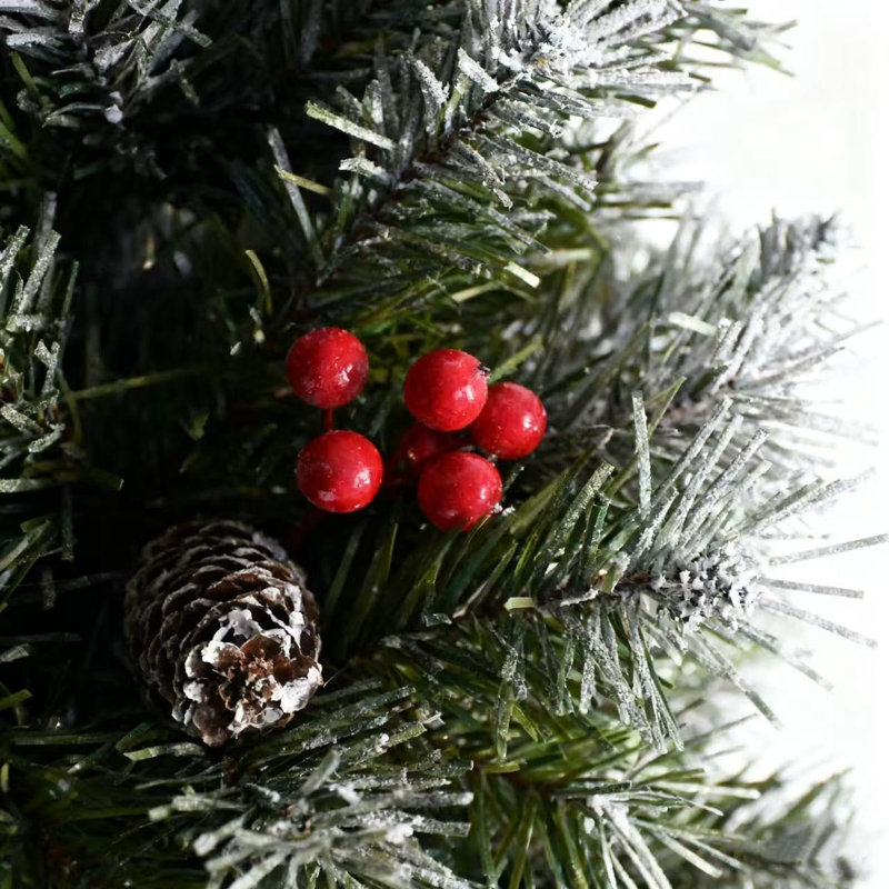 Arbre de Noël pré-éclairé enneigé 6 pi avec 350 lumières, 876 branches en PVC et support pliable pour la décoration de Noël