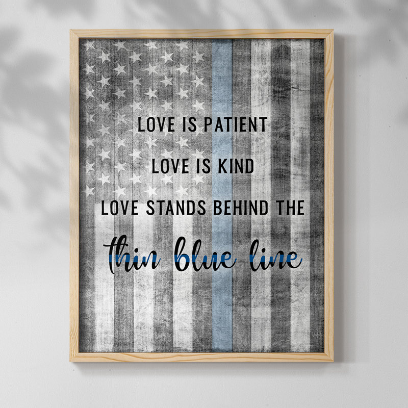 Thin Blue Line Framed Print - Solid Wood, Natural, 11" H x 9" W