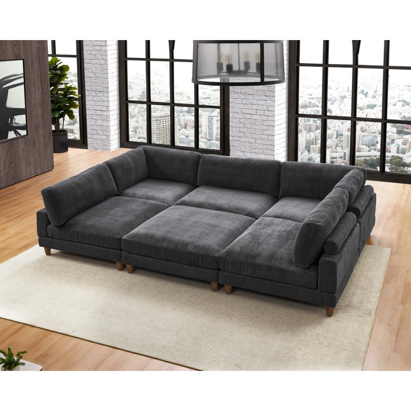 Espinosa Corduroy Sectional Symmetrical, Gray Corduroy