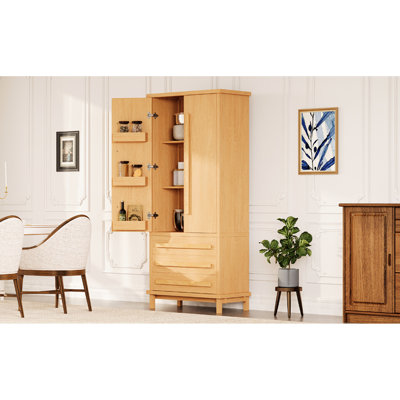 Meuble de cuisine de 70 po avec tablette réglable - Bois d'hévéa massif, 6 compartiments de porte, 3 tiroirs, fermeture en douceur, loquet de sécurité, tablette de style traditionnel américain, conception intérieure sécurisée