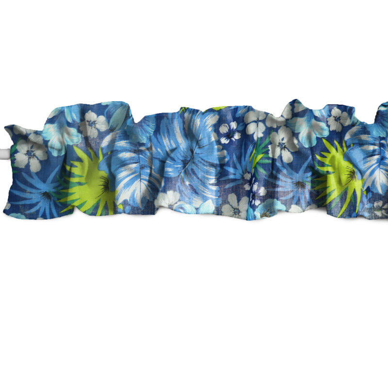 Hawaiian Tropical Print Sleeve Topper Window Valance, Aqua, 5" W x 58" L