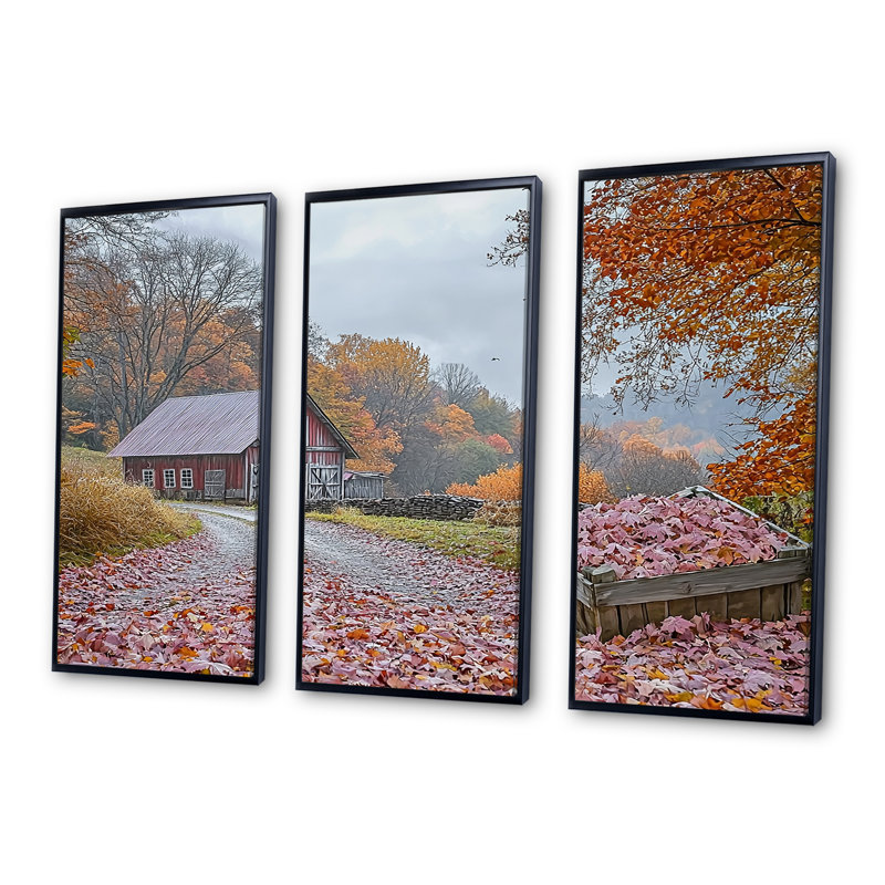 «Red Farm Landscape Autumn Harvest - Ensemble de salon d'art mural de ferme, H 28 po x l 36 po x P 1 po