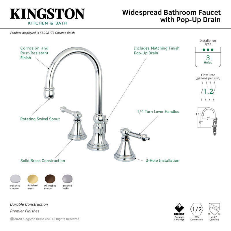 Templeton Widespread Bathroom Faucet with Drain Assembly, Brushed Nickel