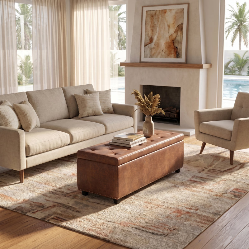 Hamilton 48"W Upholstered Vegan Leather Transitional Rectangular Lift-Up Storage Ottoman Bench with Nailhead Trim