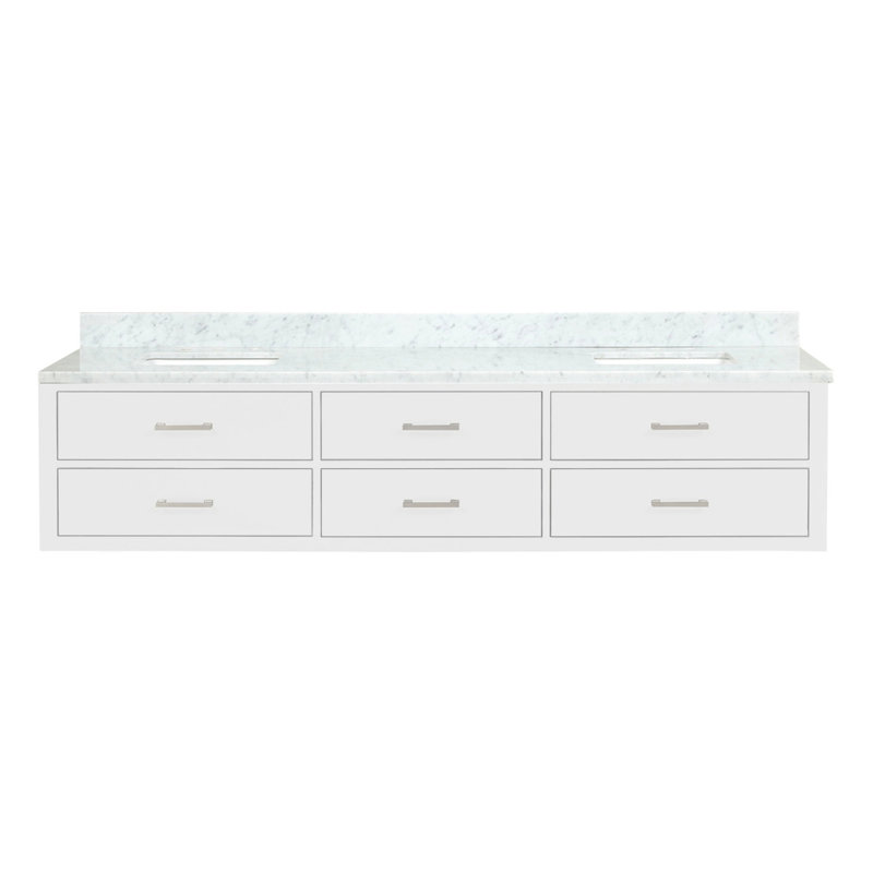 Meuble-lavabo double blanc 84 po X P 22 po D, avec plateau en marbre de Carrare, Blanc
