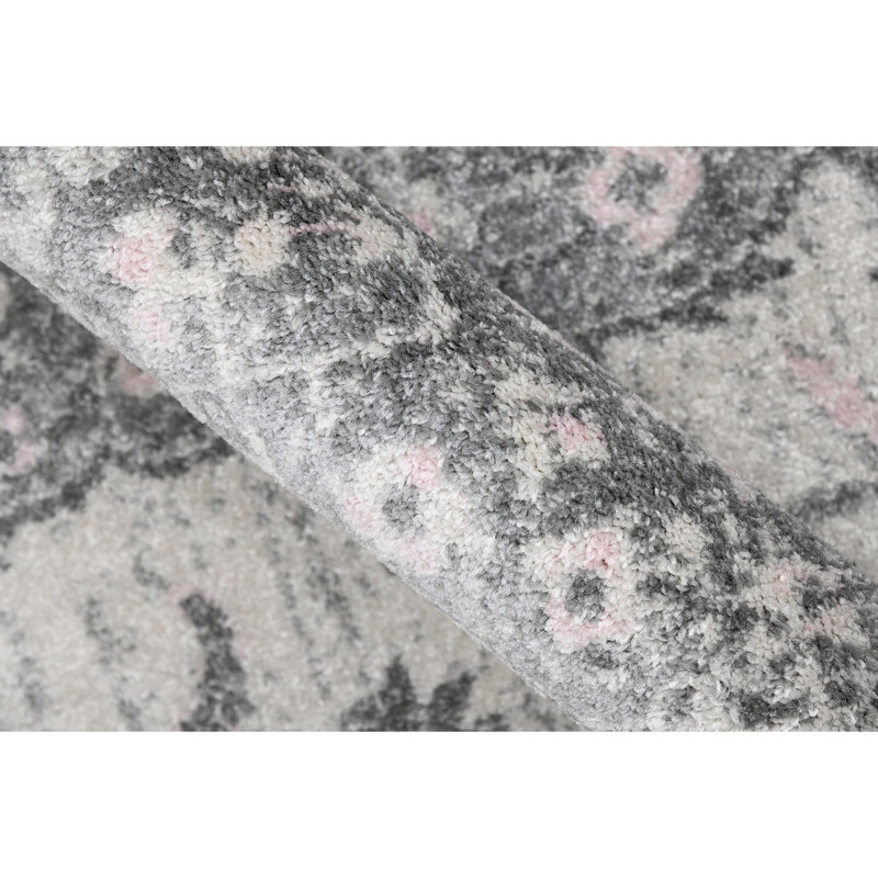 Nieve Traditional Medallion Durable Performance Gray/ Light Pink Area Rug