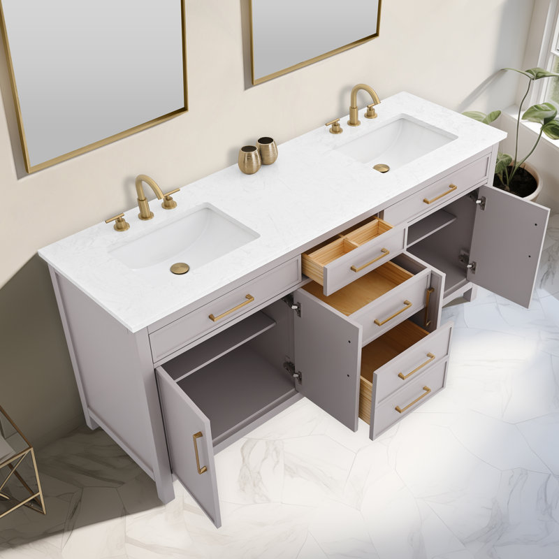 Wenniah 72" Double Vanity, Taupe/Brushed Bronze