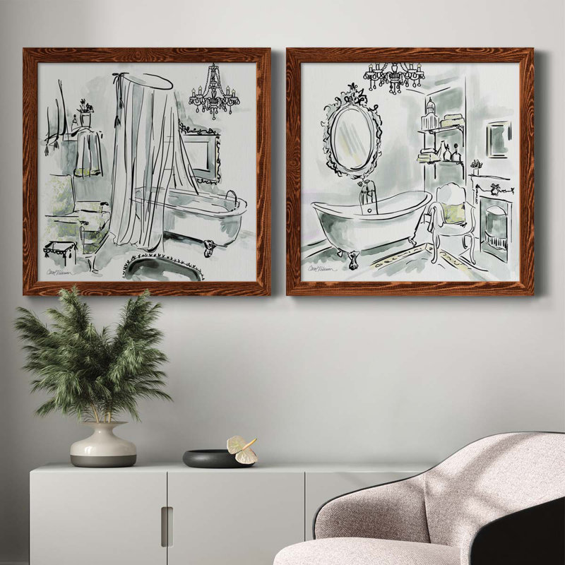 «Opulent Bath I», ensemble de 2 peintures sur toile encadrées, Encadré de bois de noyer, H 35,5 po x l 71 po x P 1,5 po