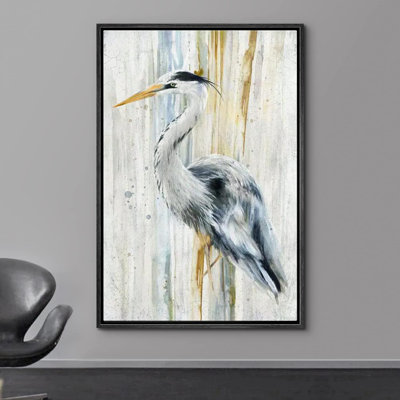 Crane Heron Bird " Pastel Watercolor Streak Crane Bird Nature Modern Zen Rustic "