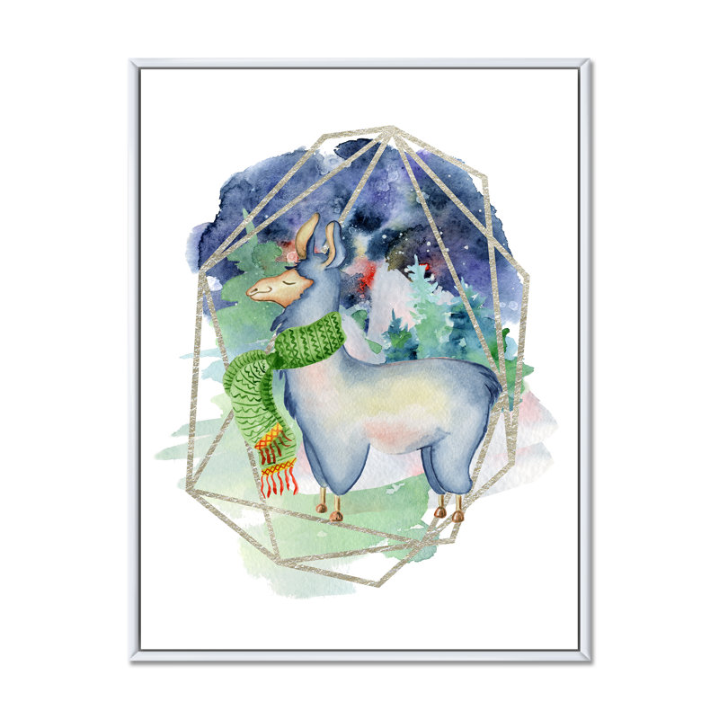 Joli dessin de lama - peinture, H 32 po x l 16 po x P 1 po, Cadre flottant blanc