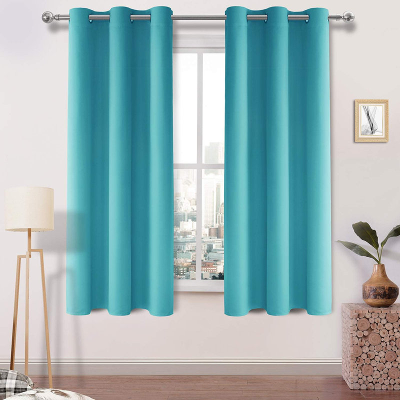 2 Thick Panels Room Darkening Blackout Curtains, Thermal Insulated Block Out Light Grommet Drapes, 38" W x 63" L, Turquoise