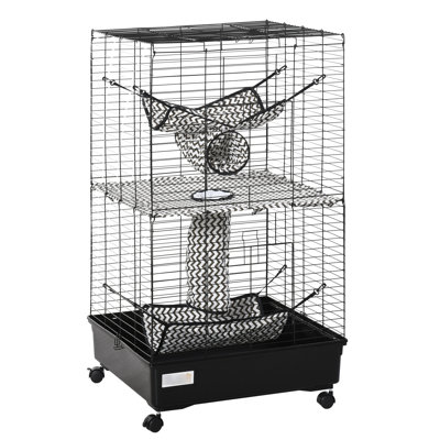 Black 42" Ferrets Cage With Wheels & Brakes - Offers Multiple Platforms For Pet Joy And Satisfaction Metal Cage, Includes Wheels, Small Animals