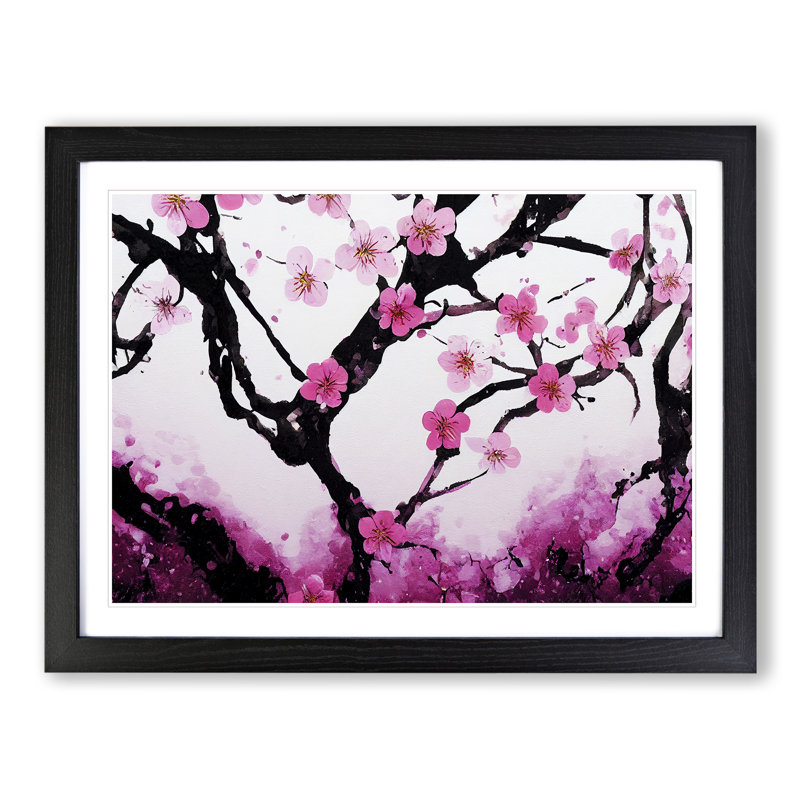 Cherry Blossom Tree Flowers Vol.1 - Single Picture Frame Painting, 46cm H x 64cm W x 2cm D, Black