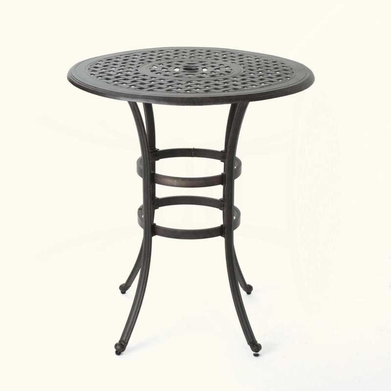 Table de bar en fonte d'aluminium avec motif en treillis et porte-parapluie pour un repas en plein air élégant