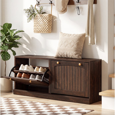 Banc à chaussures de rangement de 105 cm de large, banc d'entrée avec tiroir à chaussures rabattable, meuble à 2 niveaux, peut contenir 8 paires