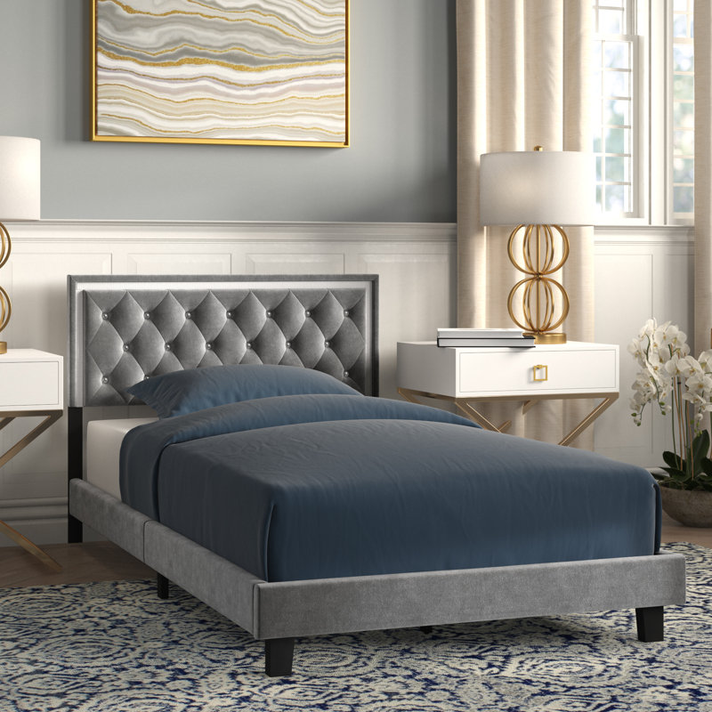 Lit tapissier standard capitonné Vernon, Double, Gris foncé