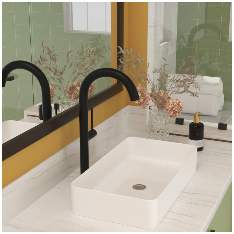 24"X14" White Ceramic Rectangular Vessel Bathroom Sink