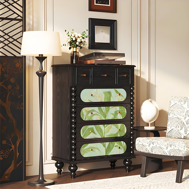 Commode française moderne en bois massif, Noir