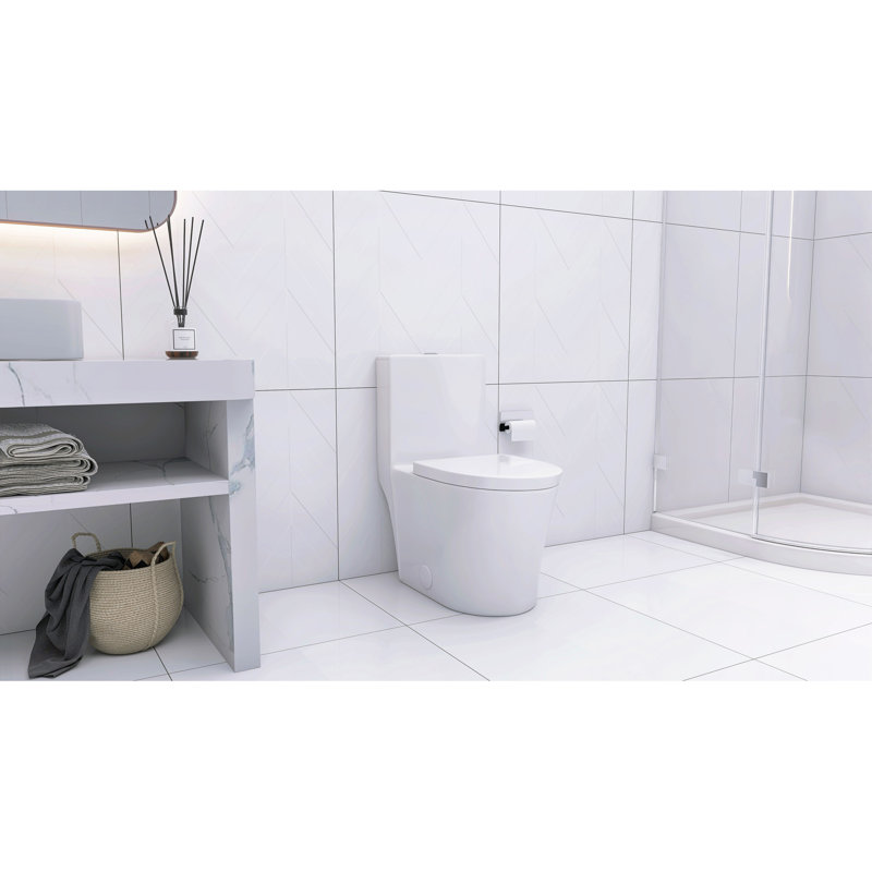 Toilette allongée une pièce - blanc, White