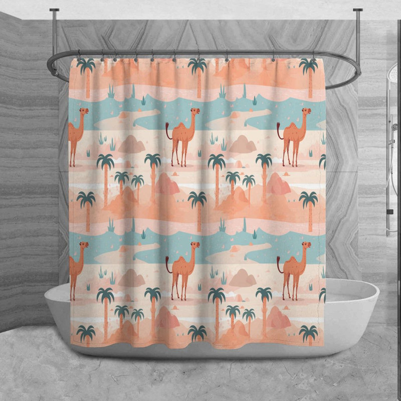 Camels Shower Curtain Animals Bathroom Decor Pink, 84" H x 70" W x 6" D