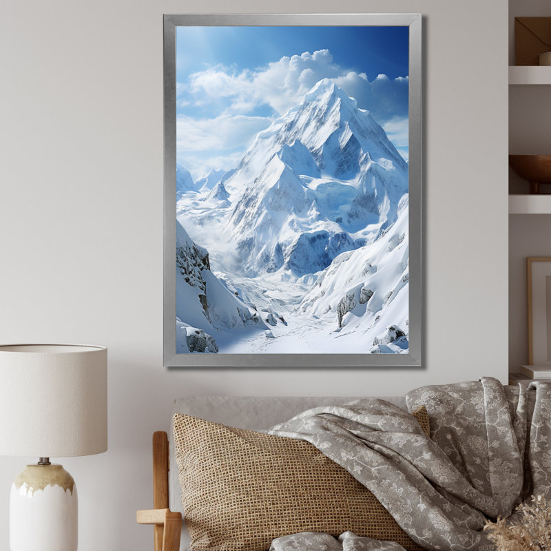 Winter Snowy Peaks III - Paysages, reproduction d'art sur toile, H 32 po x l 24 po x P 1 po, Cadre simple argenté