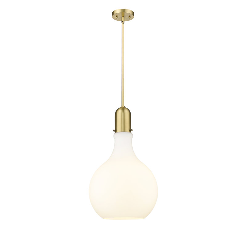 Luminaire suspendu sphère 1 lumière Krier, Blanc mat, H 55,75 po x l 13,75 po x P 13,75 po, Or satiné