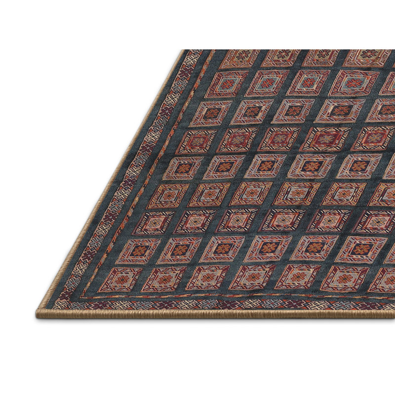 Tapis bleu/rose contemporain, Rectangle 2 pi x 5 pi
