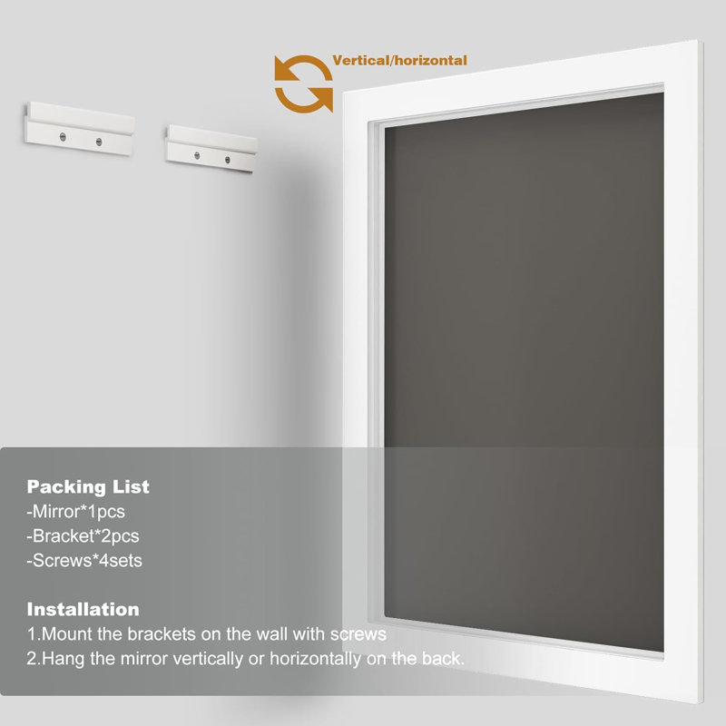 Molly Tempered Glass Metal Beveled Framed Wall Mounted Vanity Rectangular Mirror, 36" x 32", White