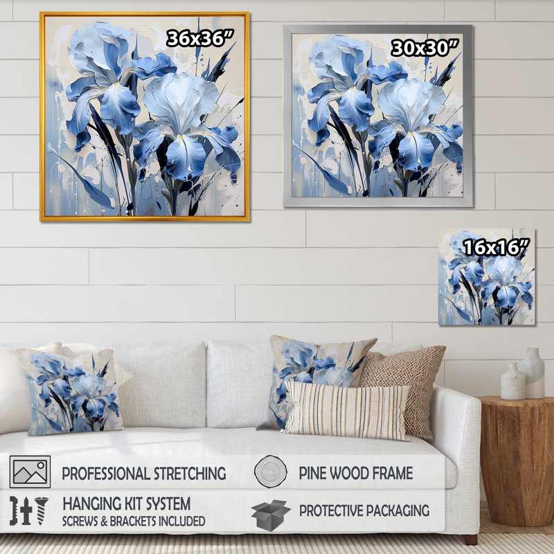 «Blue and White Garden of Irises», reproduction sur toile, H 24 po x l 24 po x P 1 po, Cadre flottant noir