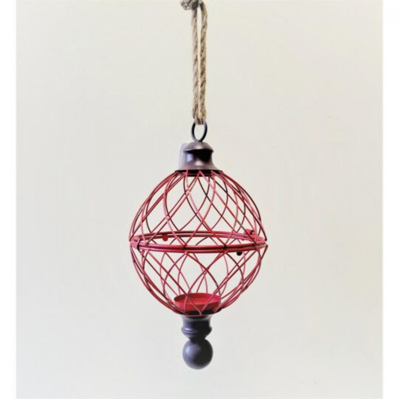 Porte-bougie suspendu en forme de boule en métal, Rouge