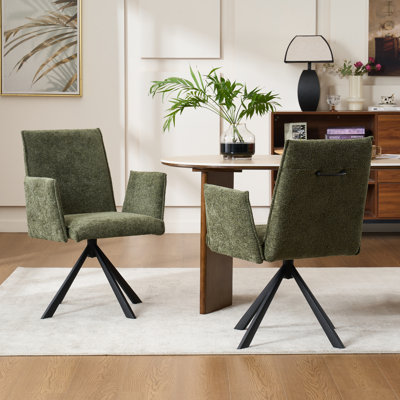 Modern Boucle Upholstered Dining Chiair Swivel Armchair with Metal Legs