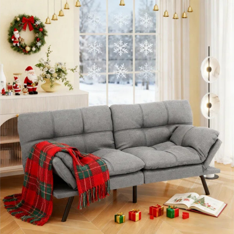 Canapé-lit futon de 71 po avec accoudoirs et dossier réglables, causeuse convertible multifonctionnelle pour salon, appartement, bureau