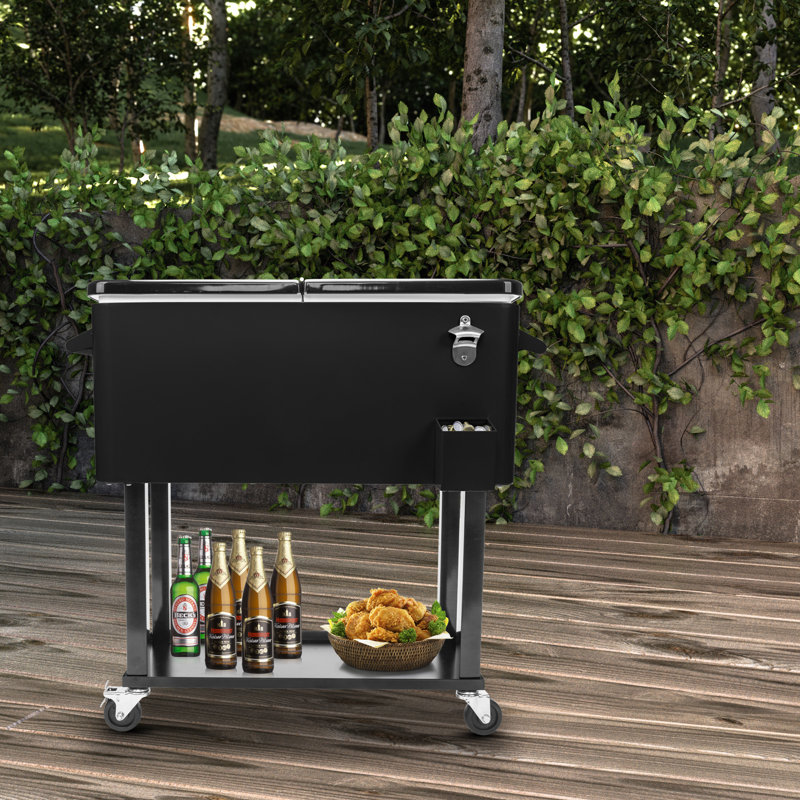 80 Qt. Outdoor Rolling Cooler Cart Storage Cabinet, Black