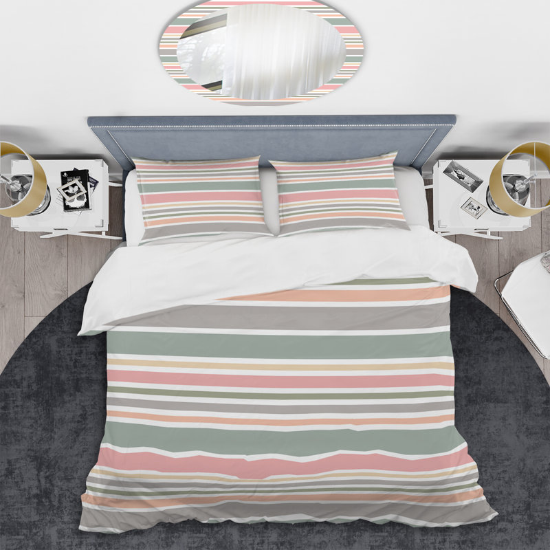 Multicolore rayures horizontales - ensemble de housse de couette abstrait - microfibre de polyester