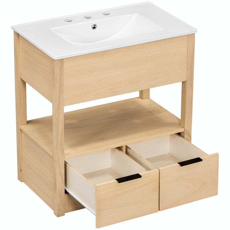 Meuble-lavabo simple 30 po avec comptoir, Naturel, Noir