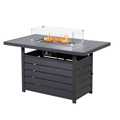 54.3 Outdoor Rectangular Fire Table, 50000 , Dark Grey Aluminum, Stainless Burner, Lava Rock, Waterproof Cover, Suits Family Activities Patio Propane Pit , A Practical Decor