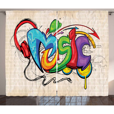 Music Semi-Sheer Rod Pocket Curtain Panels
