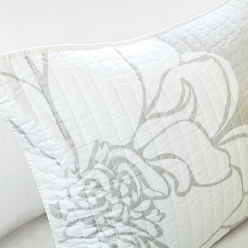 Couette en coton 6 pièces, tons jaune et gris, taille grand lit/queen, avec oreillers à motifs assortis, literie grand lit/queen