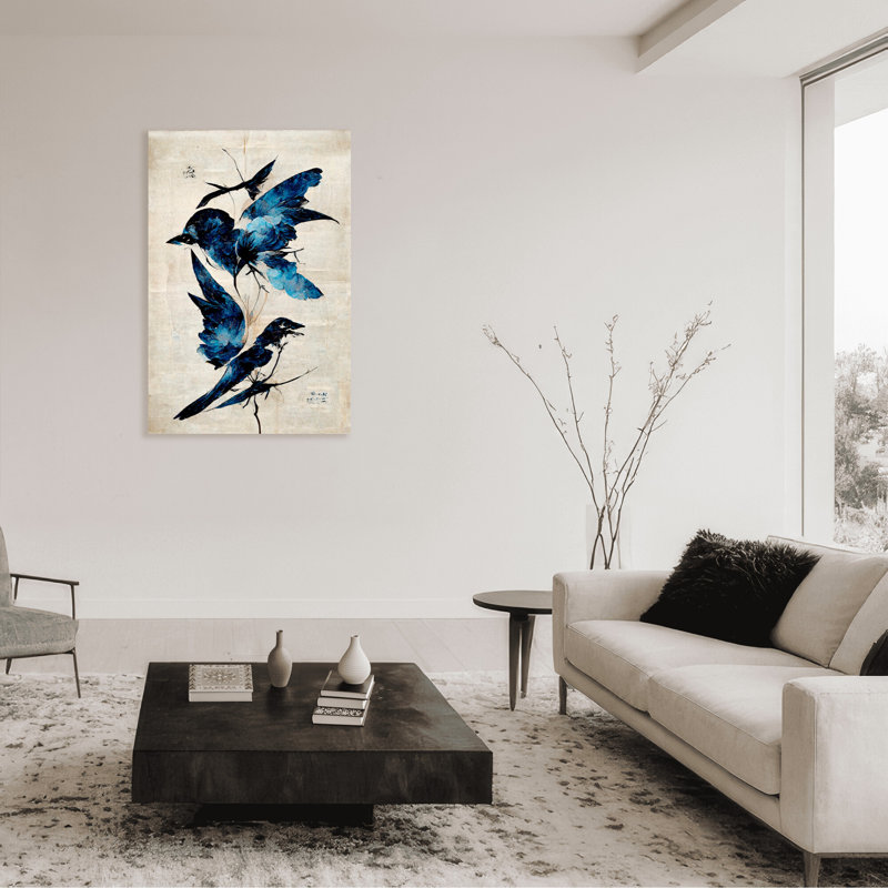 Nature Inspired Blue Birds, 40" H x 30" W x 1.5" D, Wrapped Canvas, Does Not Apply
