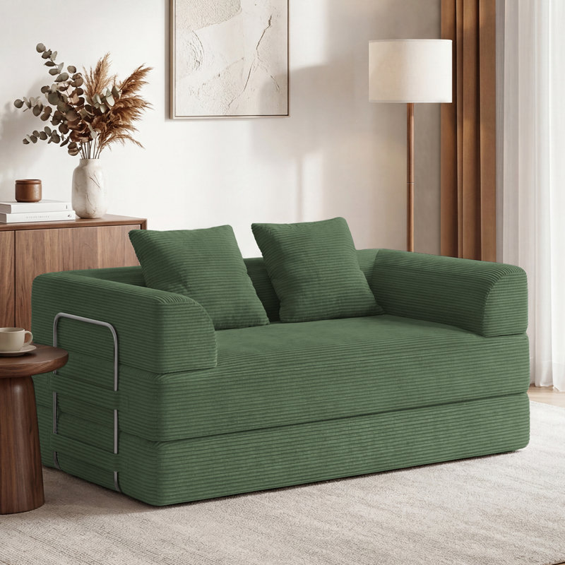 69" Corduroy Compression 4-in-1 Convertible Sofa Bed Couch, Green