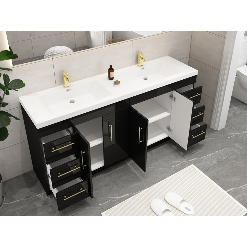 Ensemble de meuble-lavabo double 72 po Romer, Noir lustré, Or